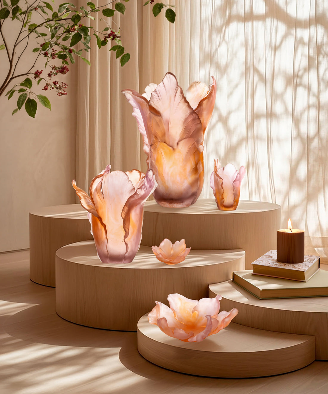Tulipe Vase grand modèle ambre rose 99ex