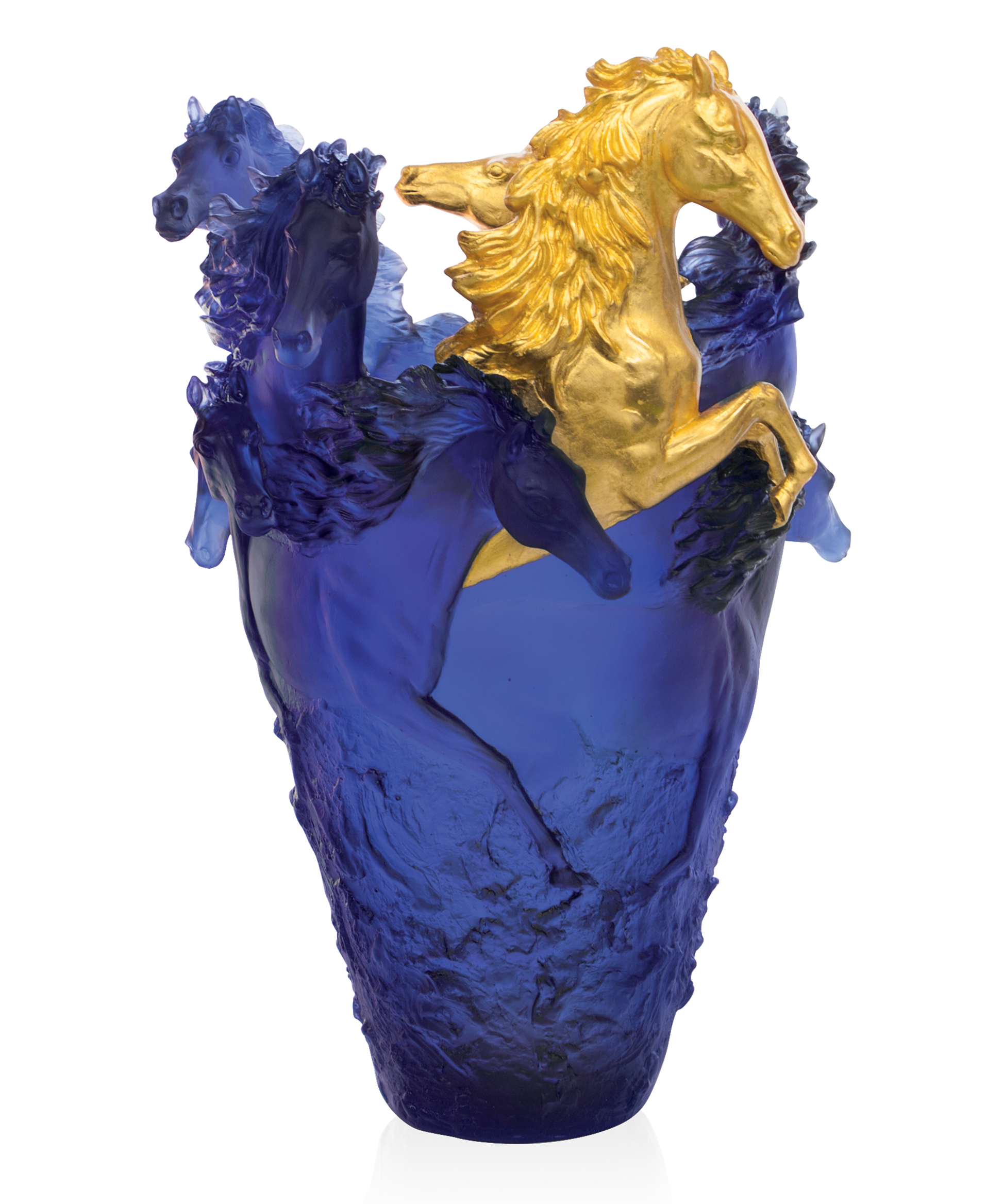 Cavalcade Vase magnum Bleu, finition or 25ex - Daum