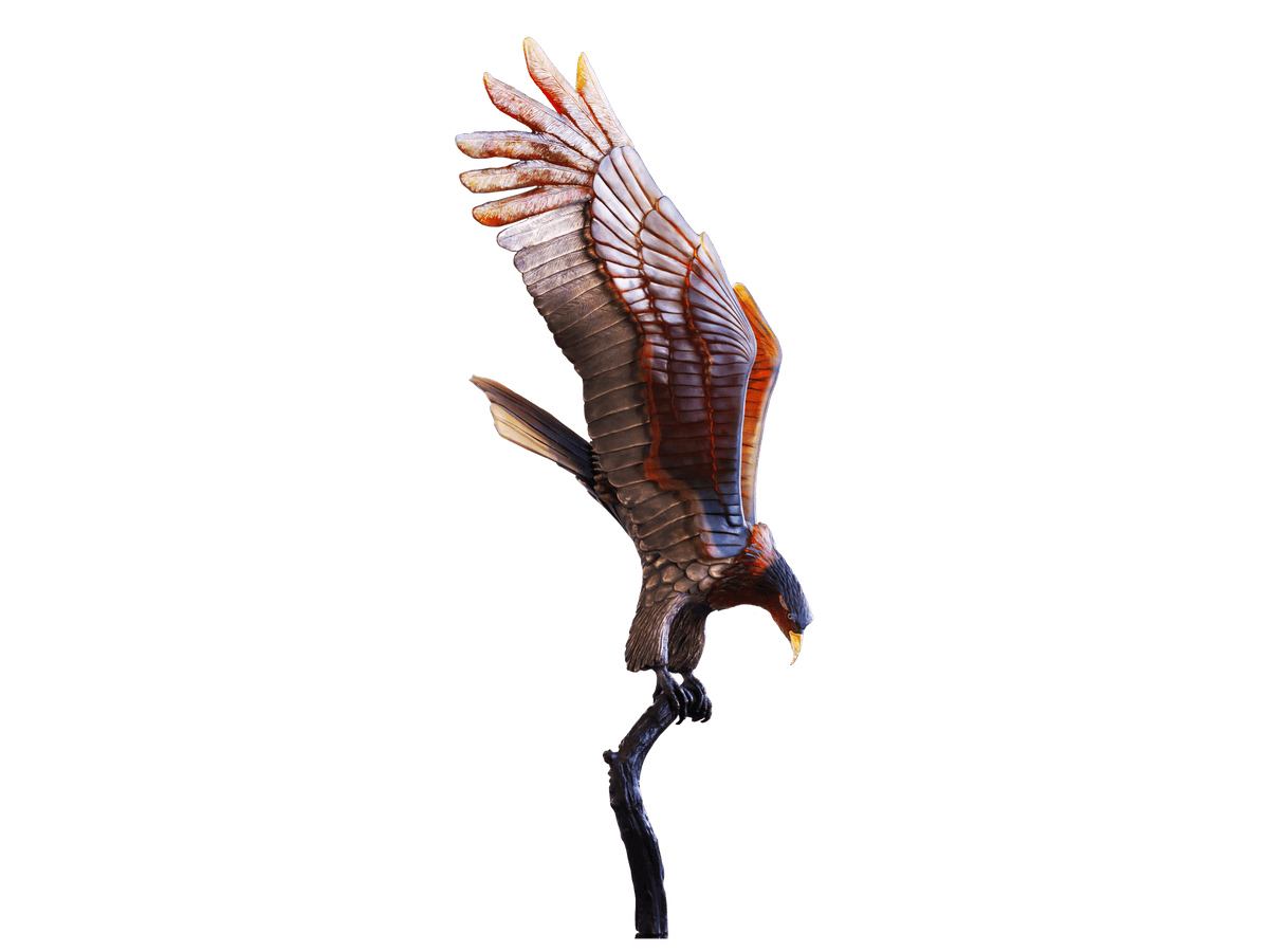 Daum Aigle royal prestige crystal eagle sculpture with outstretched wings on a branch.