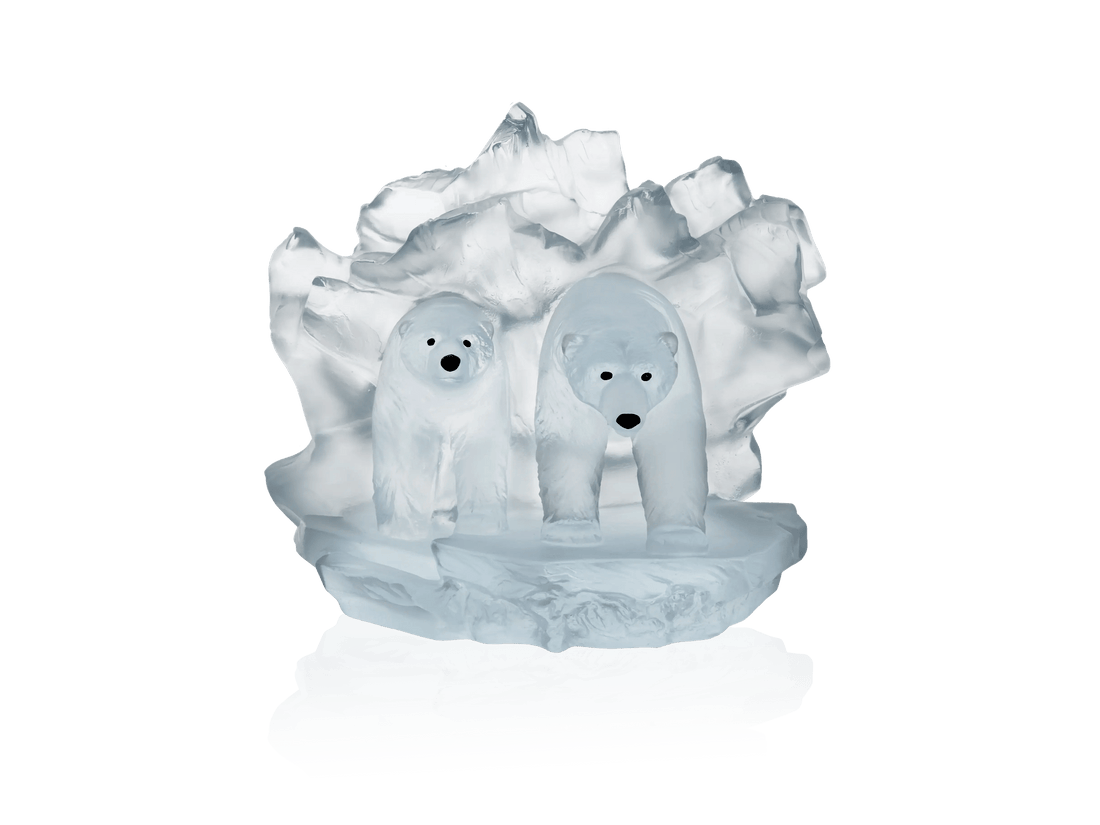 Daum Arktos glass sculpture featuring two polar bears amidst ice formations