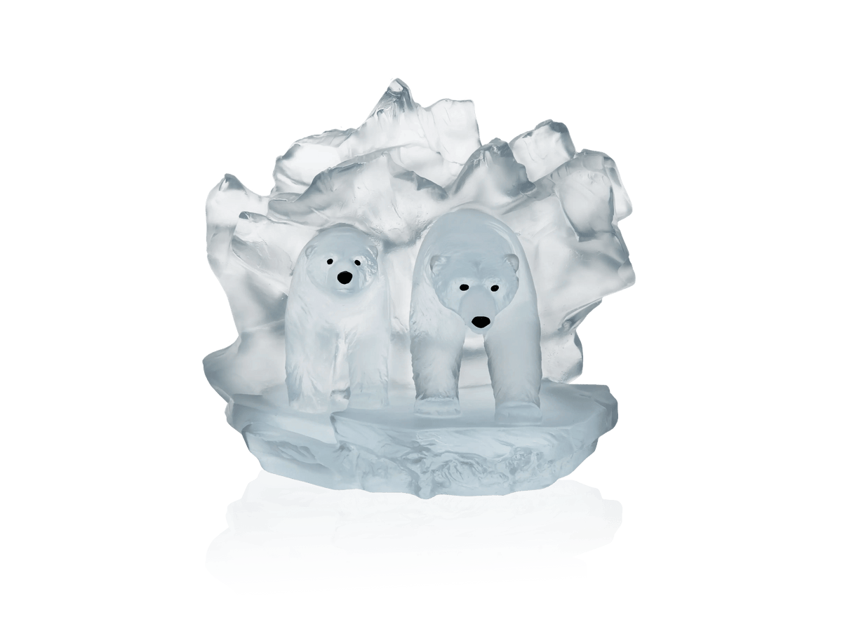 Daum Arktos glass sculpture featuring two polar bears amidst ice formations