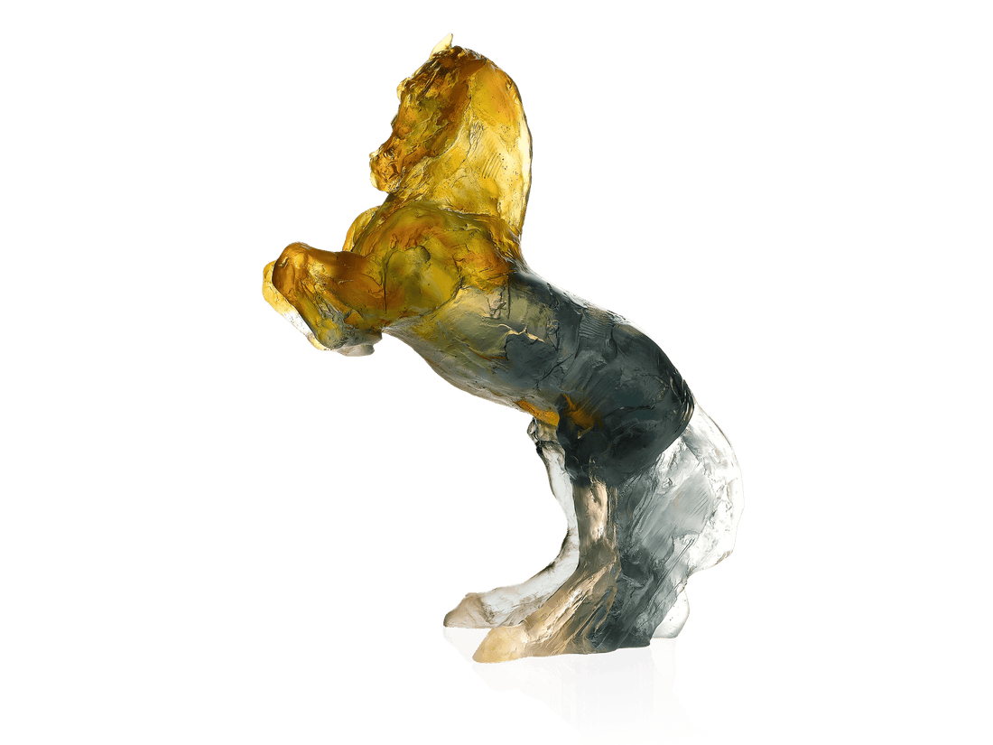 Daum Balthazar Ambre gris glass sculpture of a horse in amber and grey tones