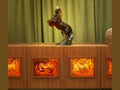 Daum Balthazar Ambre gris glass horse sculpture by Jean-Louis Sauvat on a wooden cabinet.