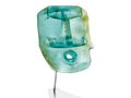 Blue Oil Head glass sculpture by Romuald Hazoumé for Daum on a metal stand