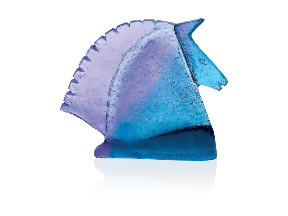 Daum Cabeza de Carlos Mata blue glass horse head sculpture