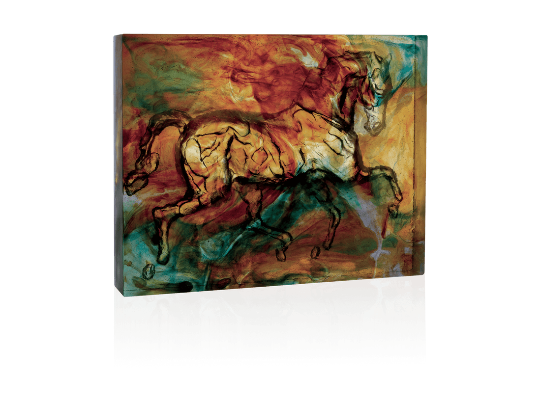 Abstract artistic depiction of a horse by Daum, featuring dynamic colors and fluid lines.