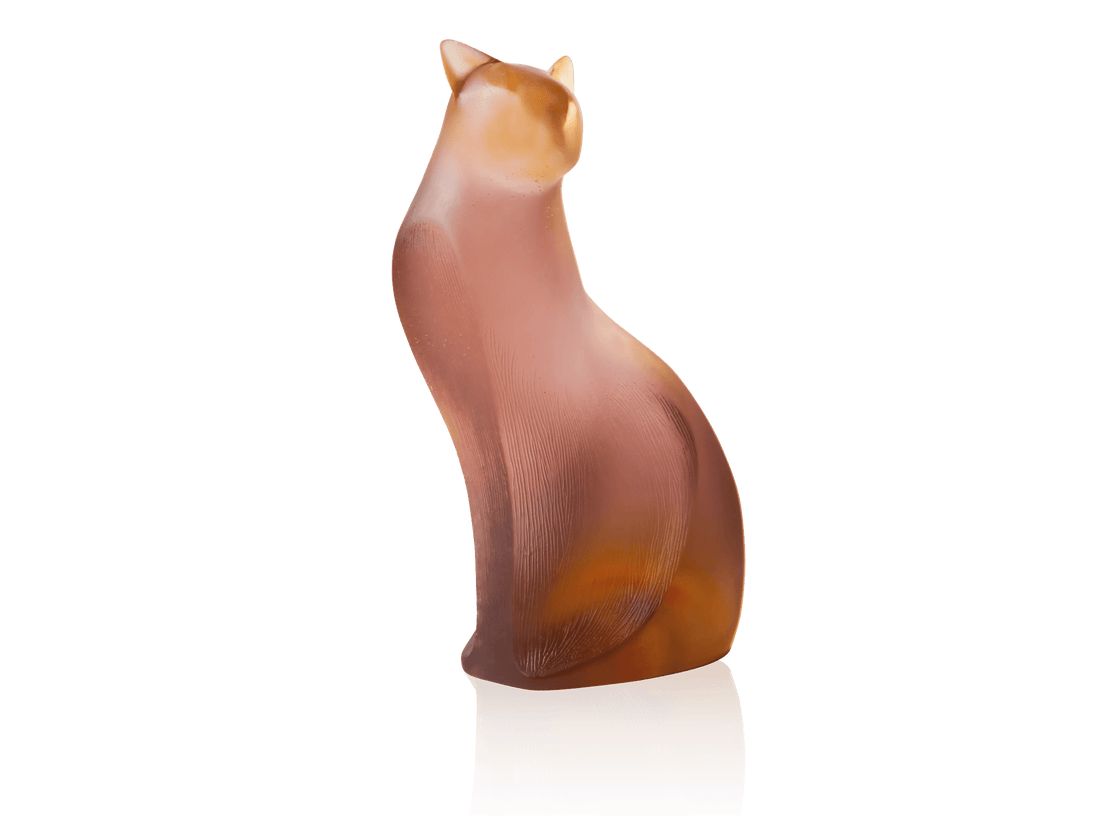 Daum pink and grey glass cat figurine by Xavier Carnoy