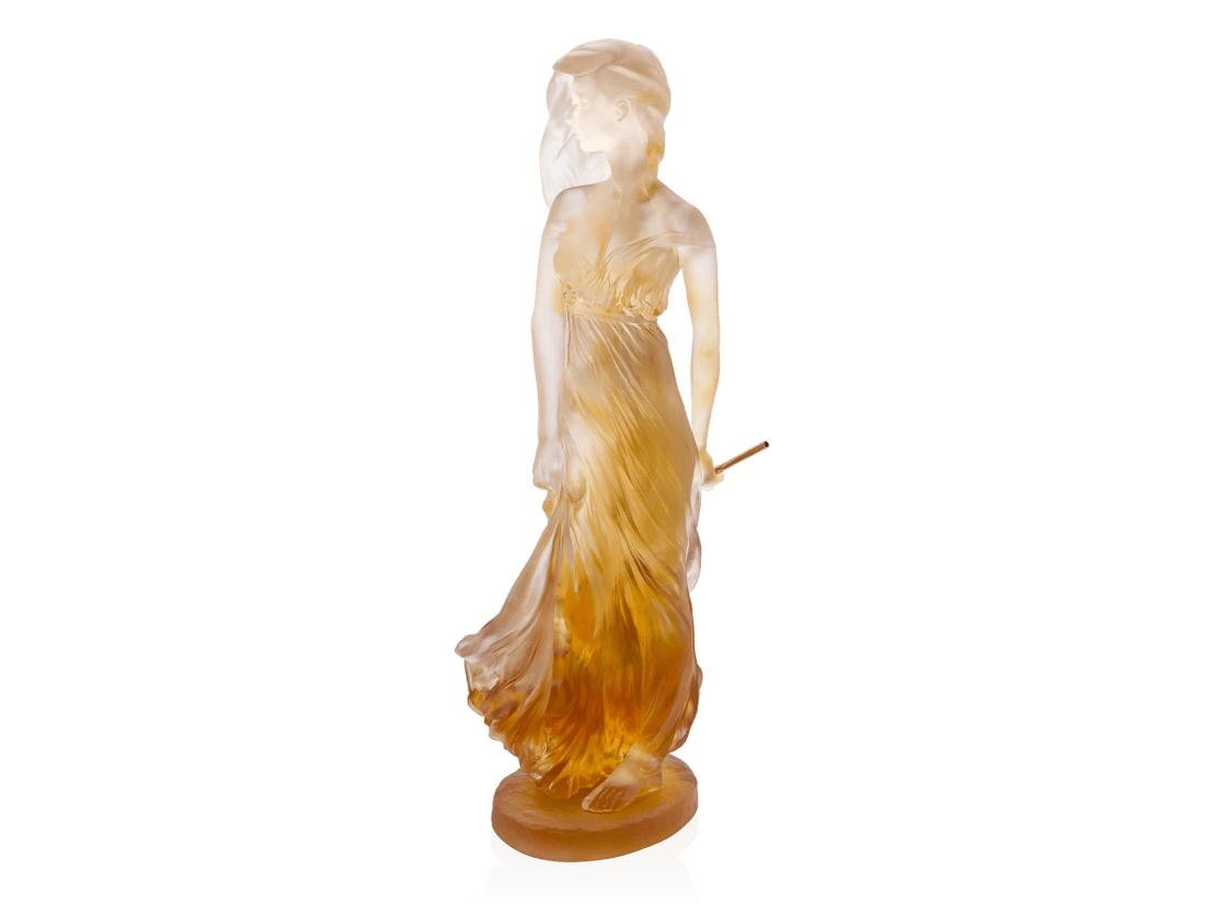 Daum glass sculpture of a nude muse figure in amber and clear tones