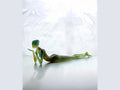 Daum Darling glass sculpture by Sylvie Mangaud in gradient green and blue tones
