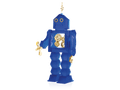 Blue Daum robot wind-up toy with visible gold gears and a golden key.