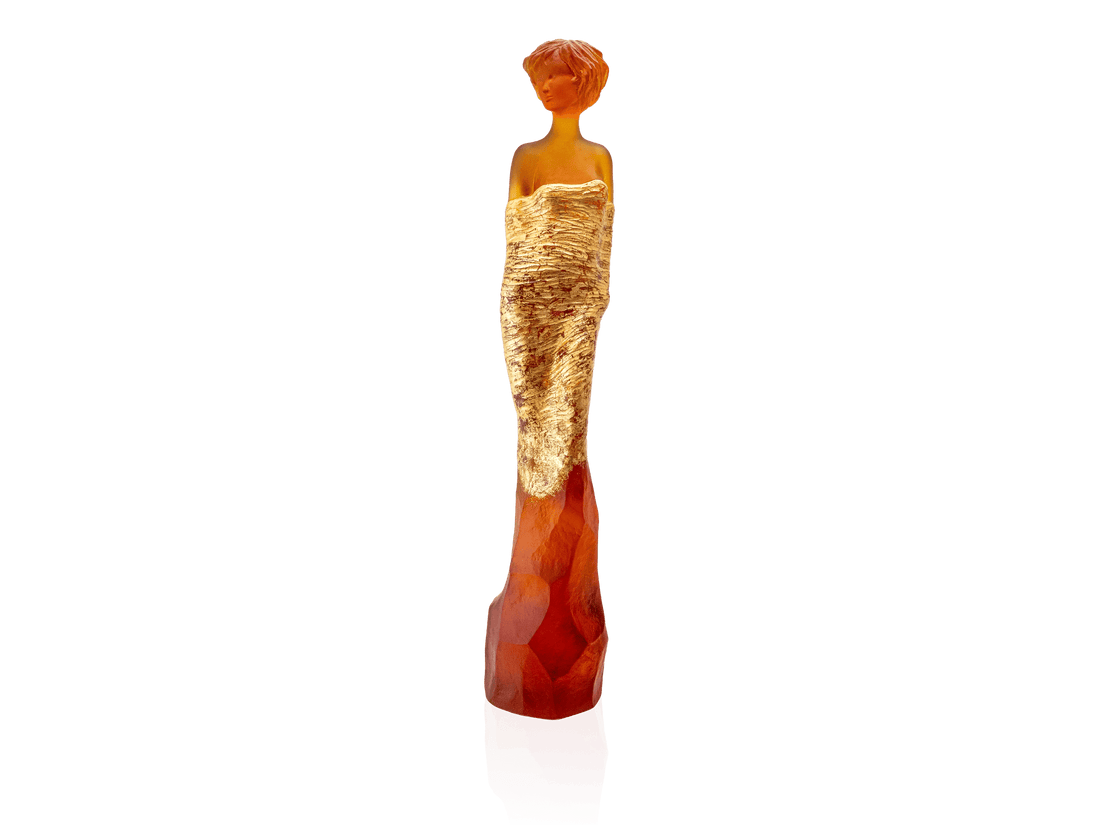 Daum Galatée Ambre sculpture with gold finish by Jean-Philippe Richard
