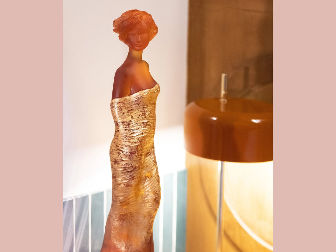 Daum Galatée Ambre sculpture with gold finish by Jean-Philippe Richard