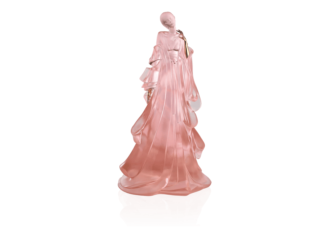 Daum Kabuki Rose pink crystal sculpture of a woman in a flowing gown