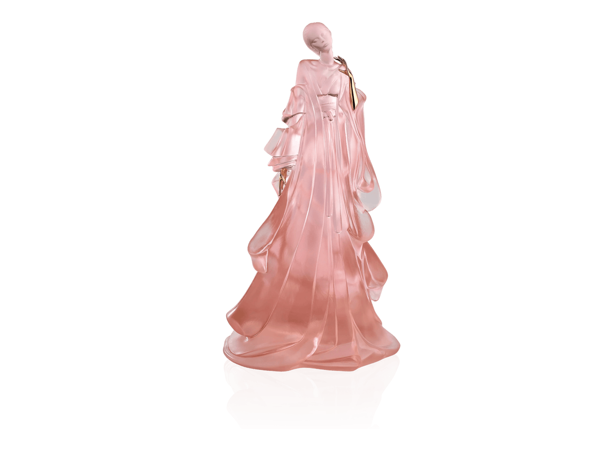 Daum Kabuki Rose pink crystal sculpture of a woman in a flowing gown