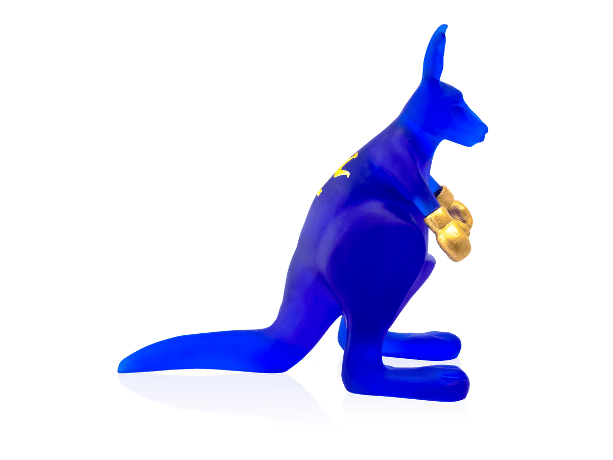Daum Kangourou Wally de Yves Henry blue kangaroo figurine with gold boxing gloves