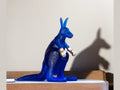 Blue Daum Kangourou Wally glass kangaroo figurine by Yves Henry