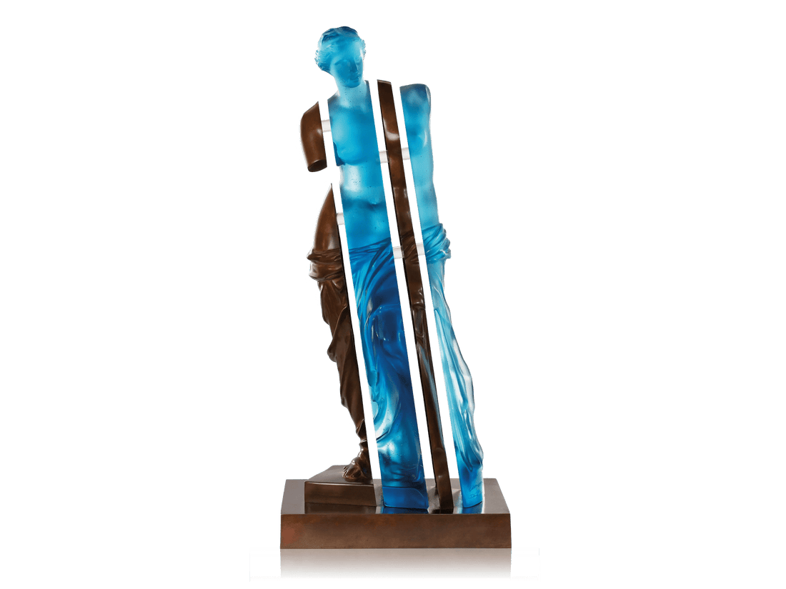 Daum L'Ame de Vénus blue crystal and bronze sculpture by Arman