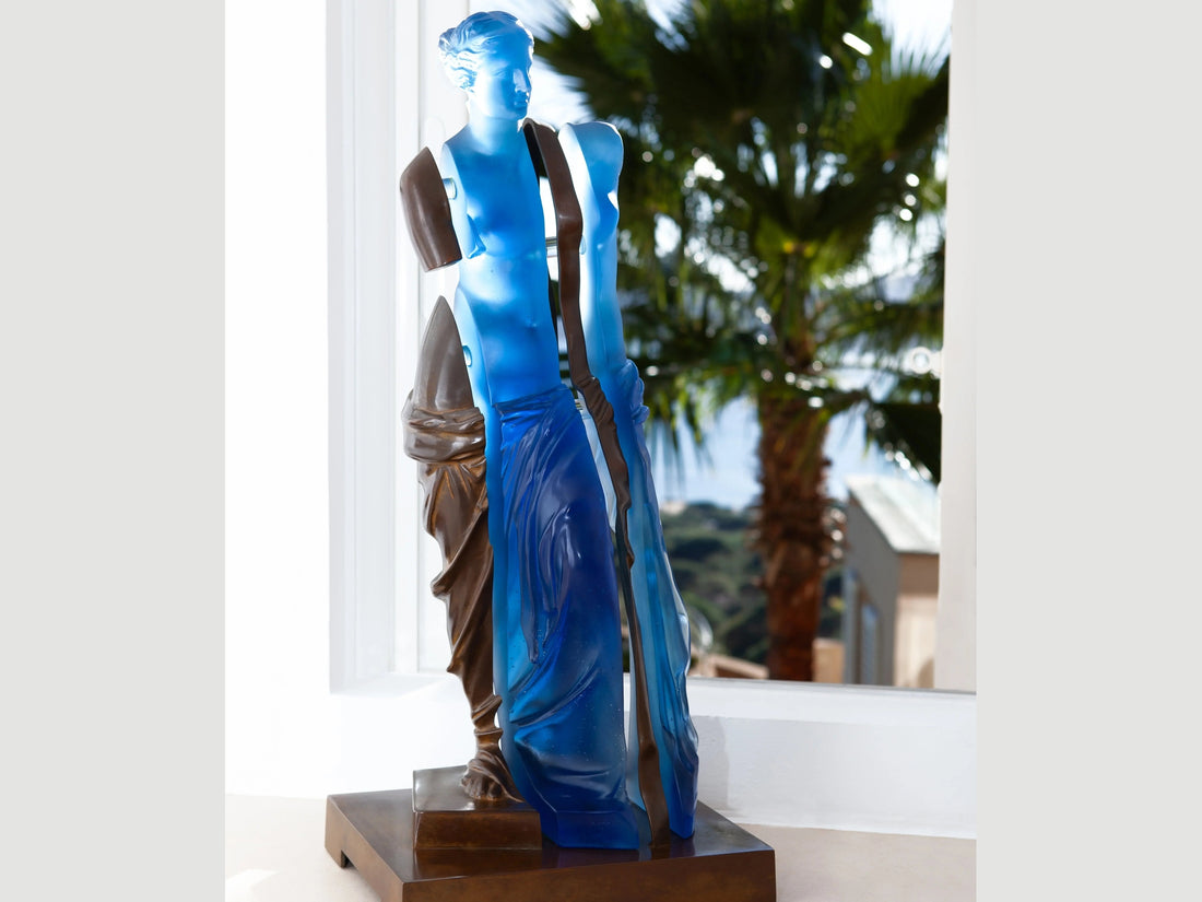 Daum L'Ame de Vénus blue crystal and bronze sculpture by Arman