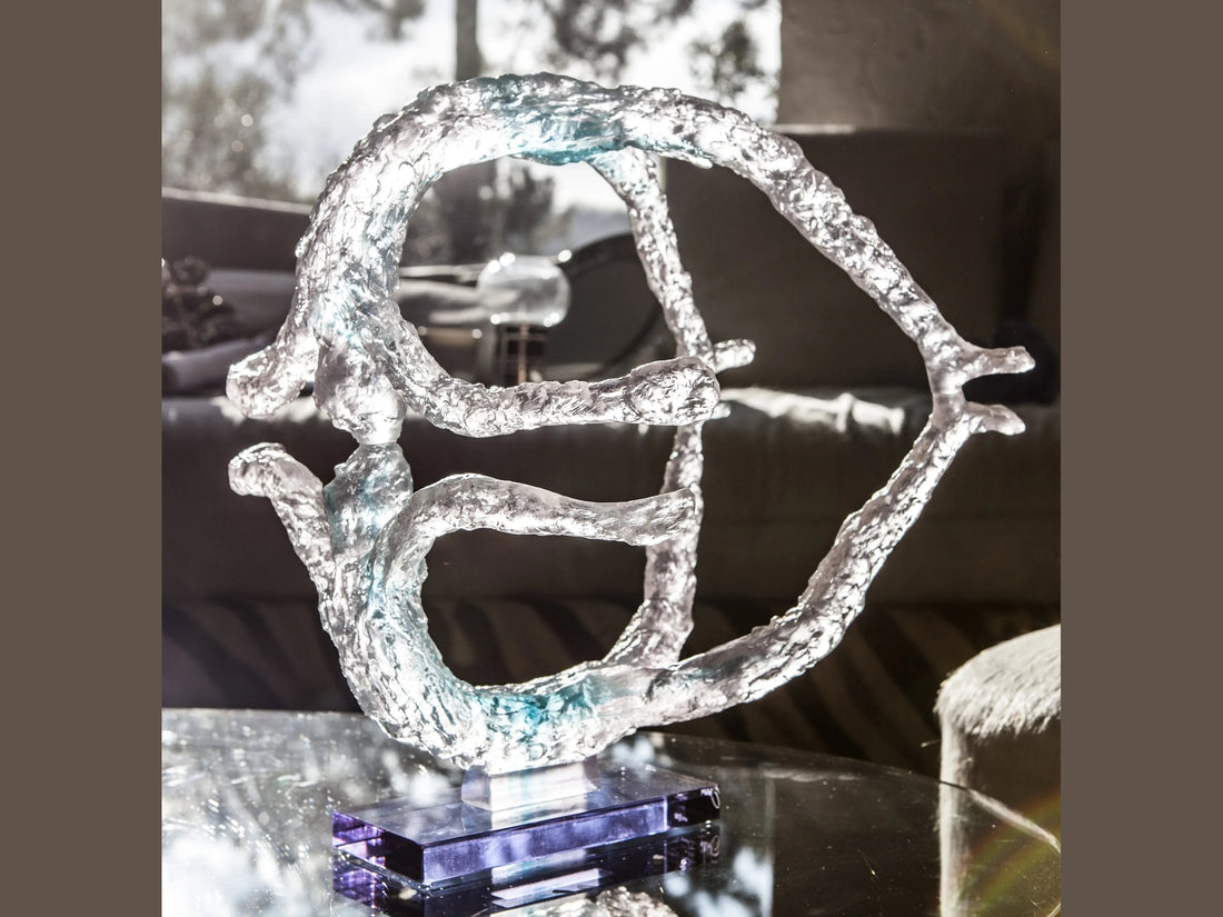 Daum La terre de Louis Derbré abstract crystal sculpture in white and blue on a clear base