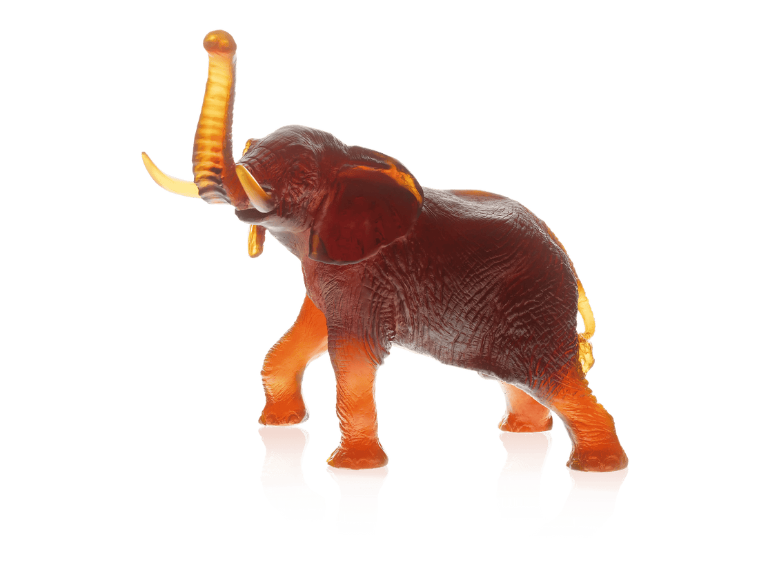 Large amber glass elephant sculpture by Daum, designed by Jean-François Leroy