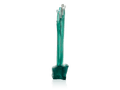 Daum Laurence Bonnel set featuring teal glass sculpted elements on a green background.