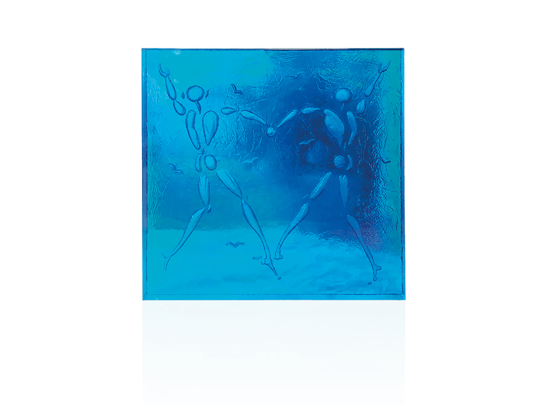 Blue glass Daum 'Love Dance Bleue' sculpture by Jérôme Mesnager featuring two dancing figures.