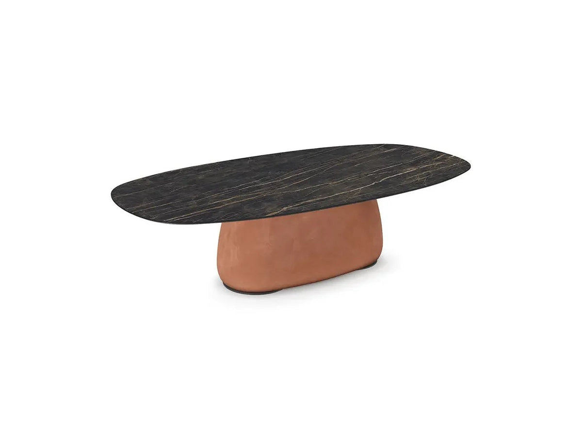 Cattelan Italia BOTERO Keramik oval coffee table with dark stone top and terracotta base.