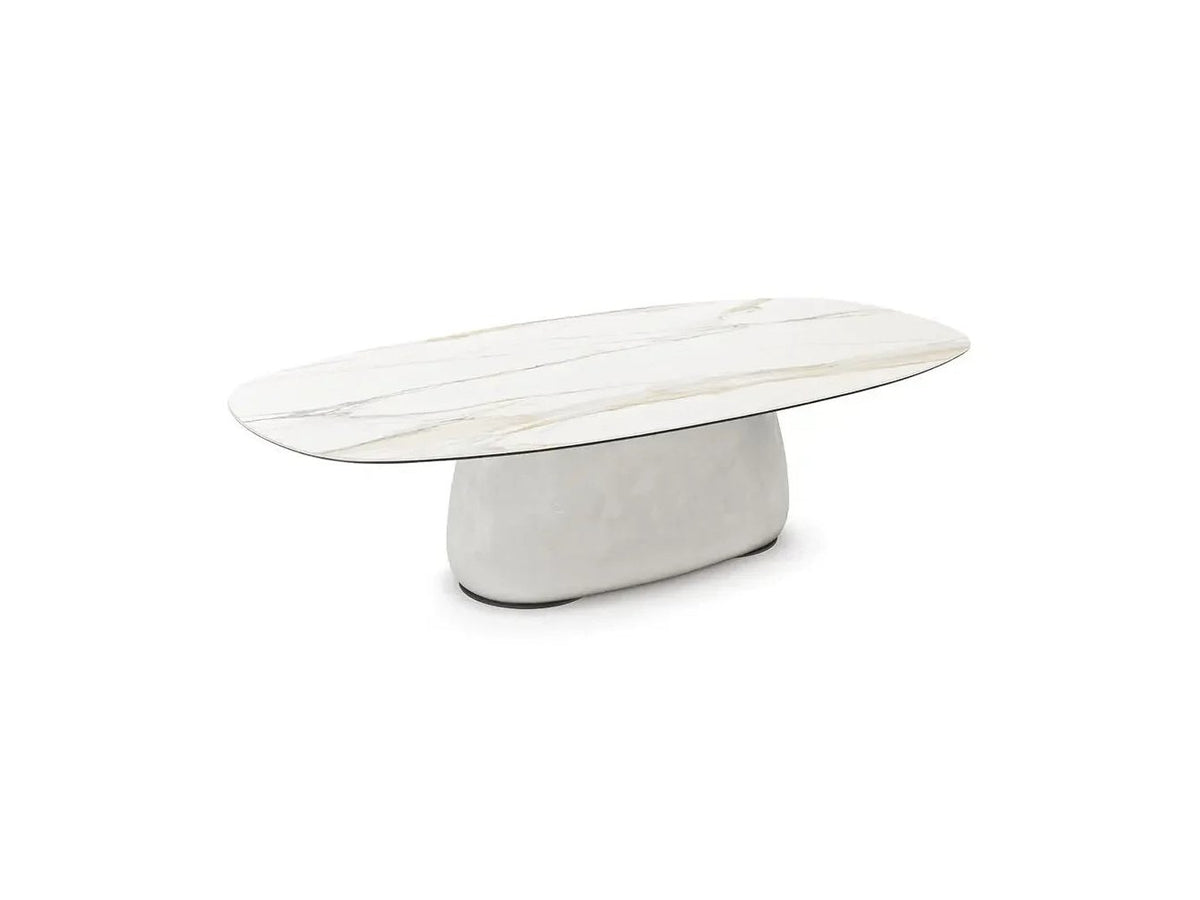 Cattelan Italia BOTERO ceramic coffee table with a white marble oval top and sculptural base.