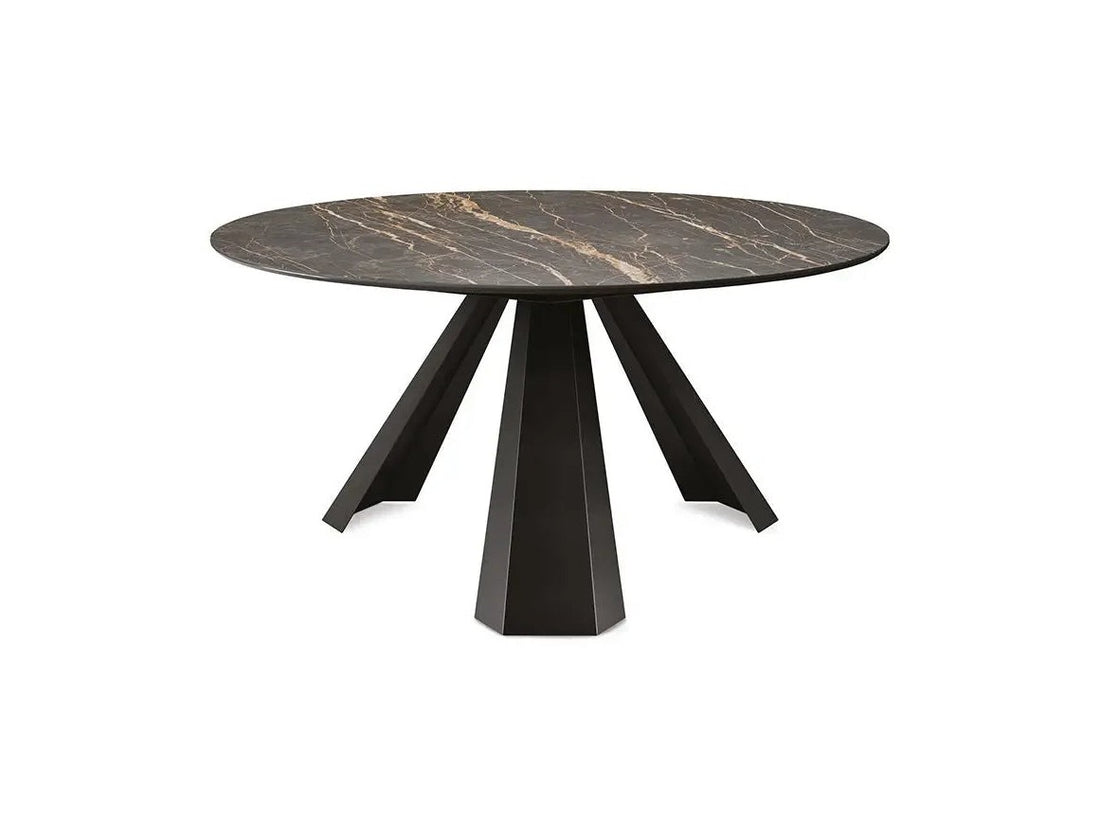 Cattelan Italia ELIOT Keramik Round dining table with dark marble top and black pedestal base