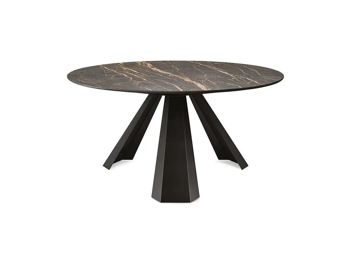 Cattelan Italia ELIOT Keramik Round dining table with dark marble top and black pedestal base