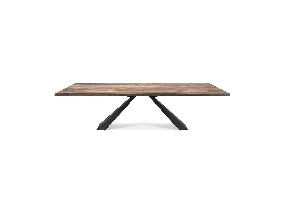 Cattelan Italia ELIOT Wood dining table with dark wood top and sculptural black metal base.