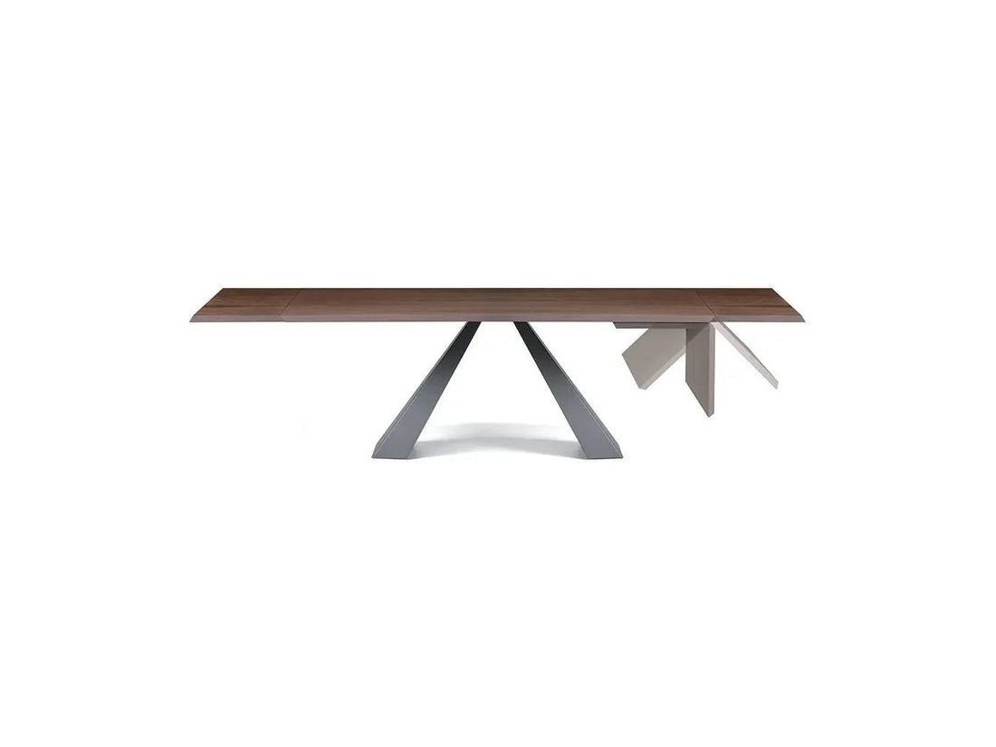 Cattelan Italia ELIOT Wood Drive dining table with dark wood top and geometric metal legs