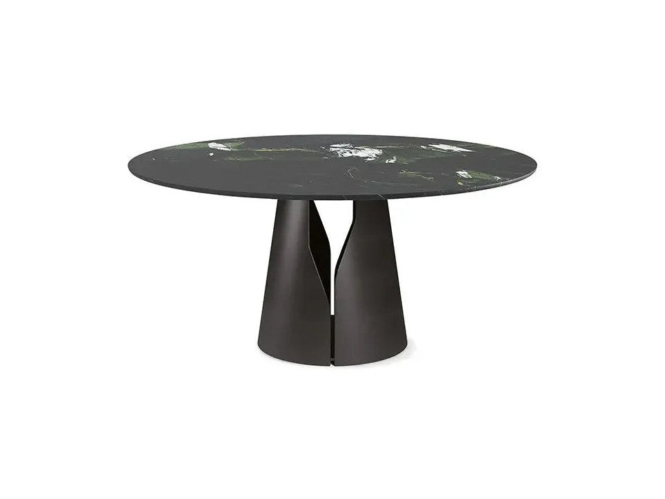 Cattelan Italia Giano round dining table with dark green marble top and black sculptural base