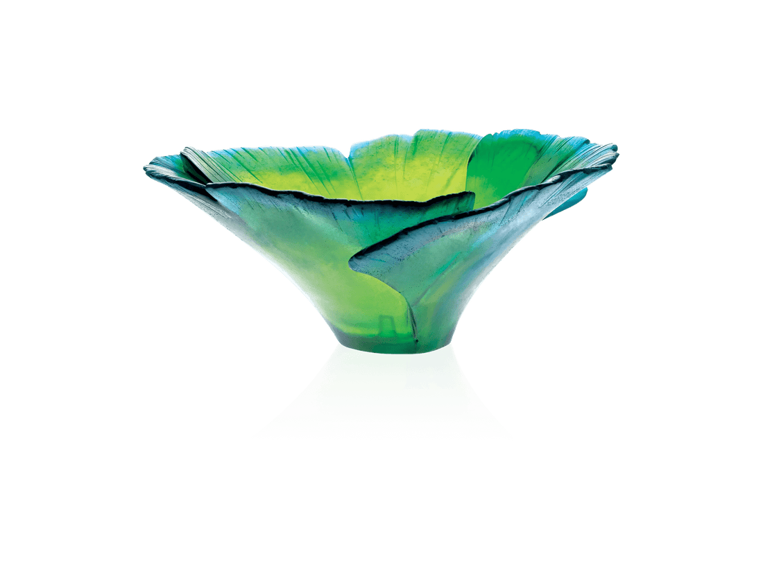 Daum Ginkgo Coupe Haute Verte green glass decorative bowl