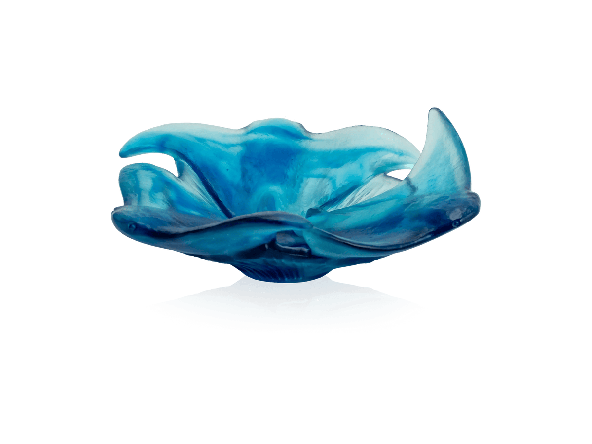 Daum Maya Coupelle blue translucent glass decorative bowl with organic wavy edges
