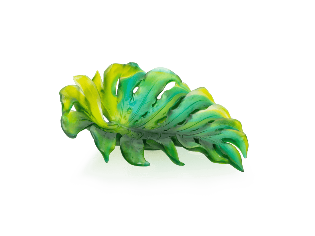 Daum Monstera Coupe medium model by Emilio Robba in green and yellow glass