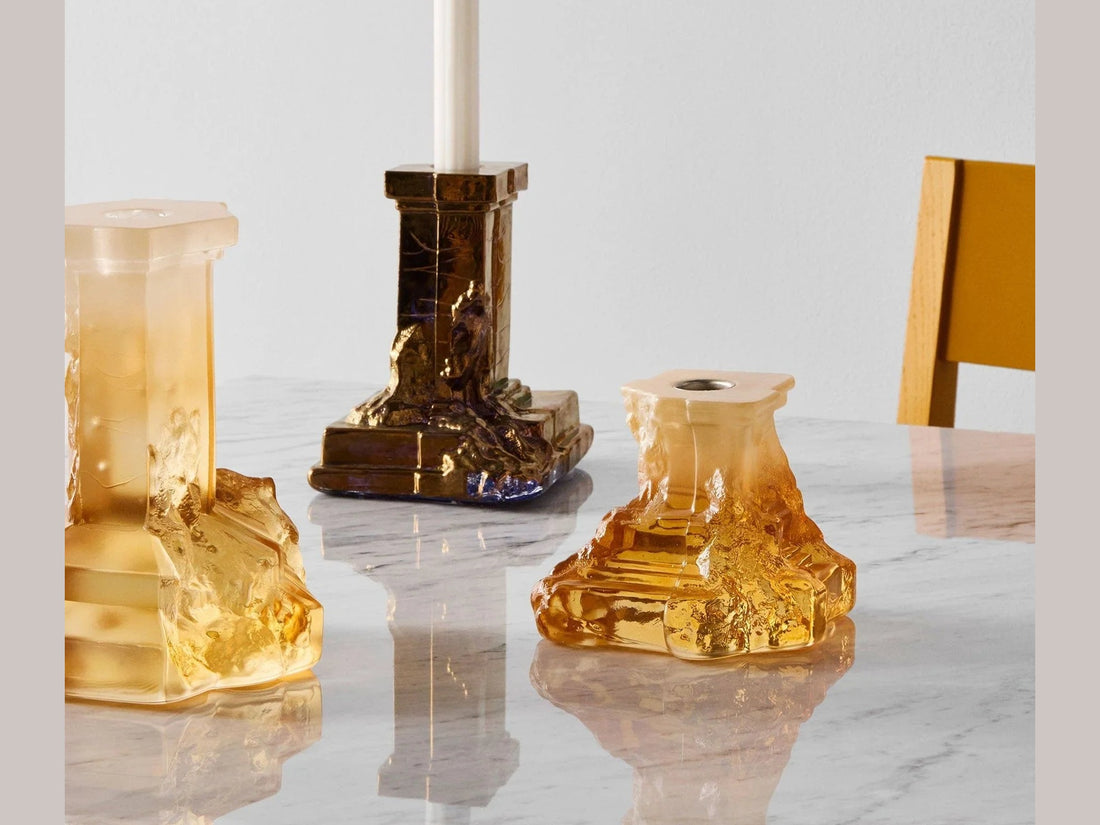 Luxury Rocky Baroque Candlestick Amber Haze Medium - Benjamin & Maxwell