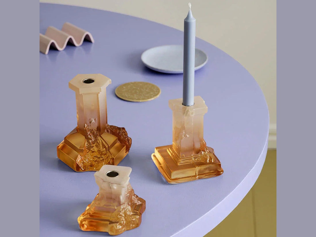 Luxury Rocky Baroque Candlestick Amber Haze Small- Benjamin & Maxwell