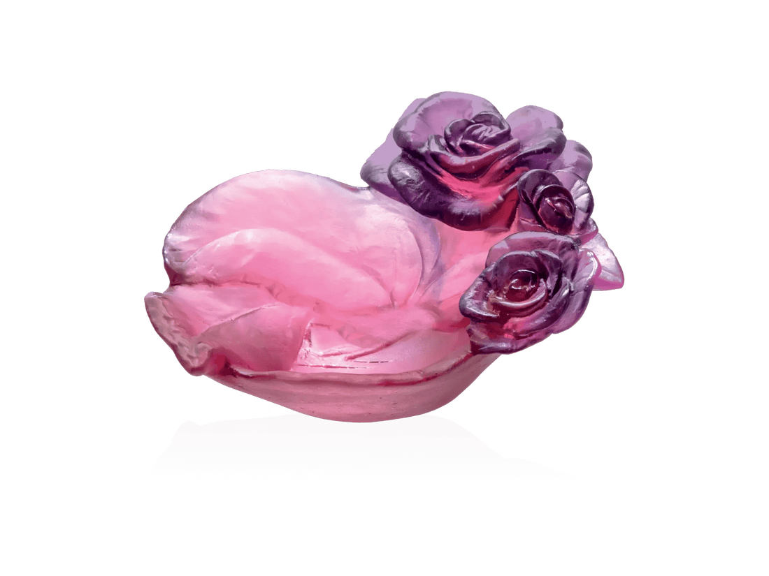 Daum Rose Passion coupelle in red and purple glass featuring sculpted roses.
