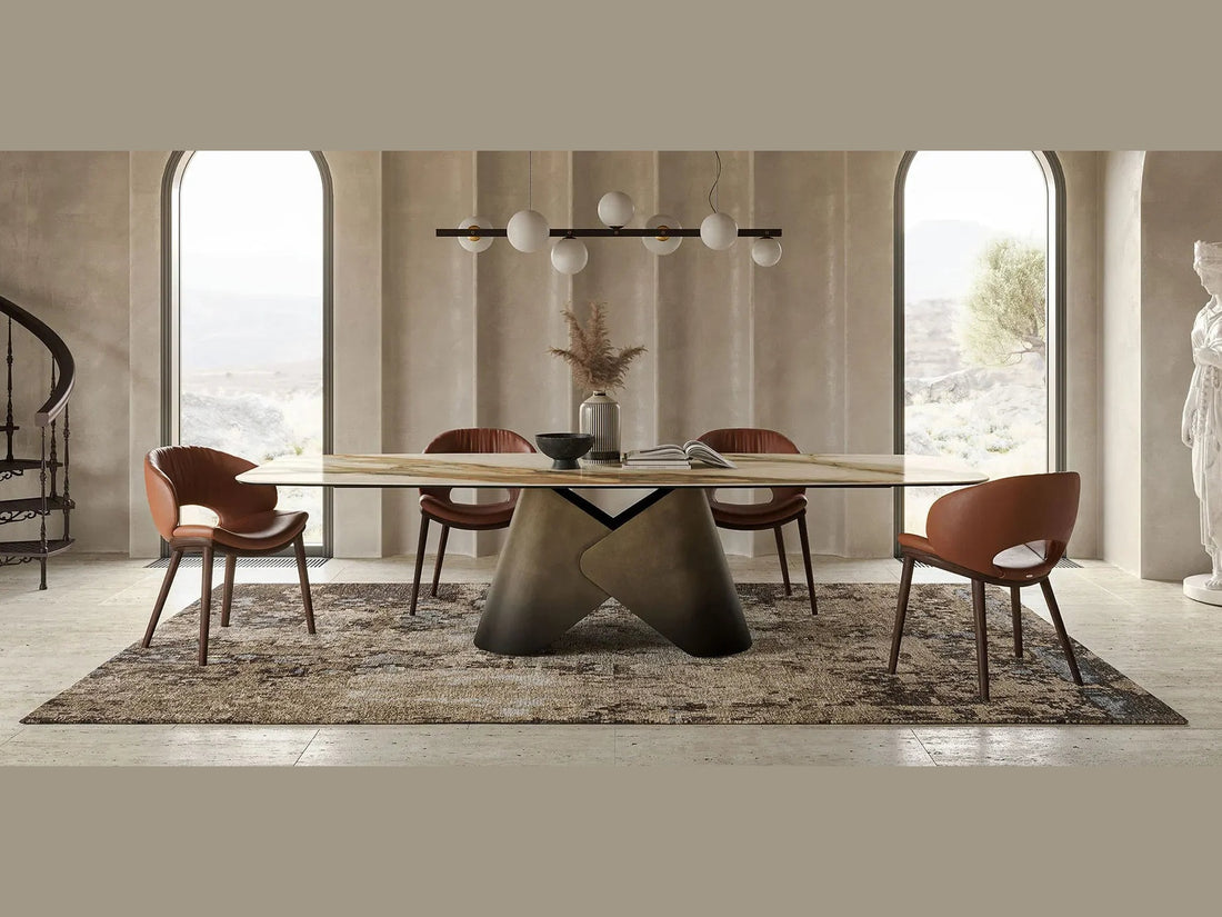 Cattelan Italia SCOTT Keramik dining table with leather chairs in a modern minimalist room.