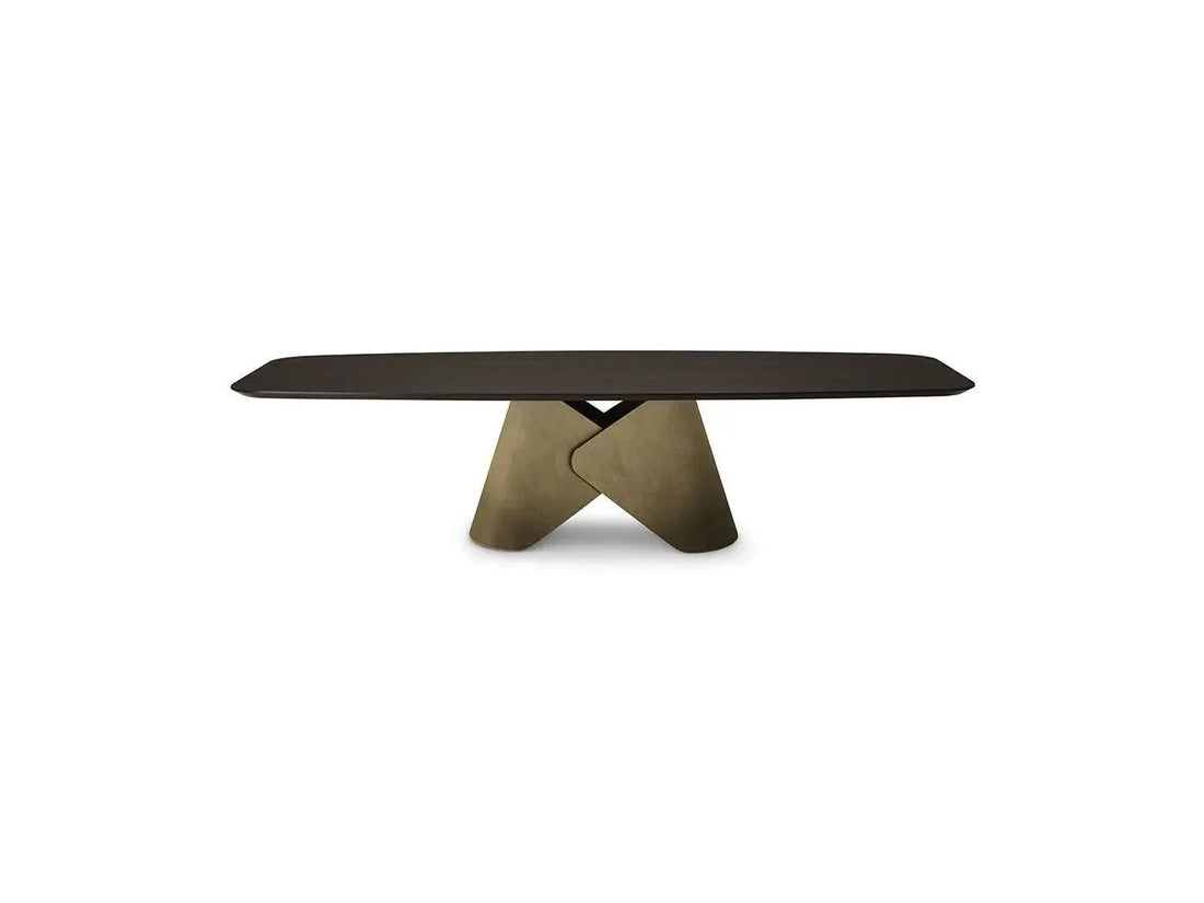 Cattelan Italia SCOTT Wood dining table with a dark rectangular top and sculptural stone base