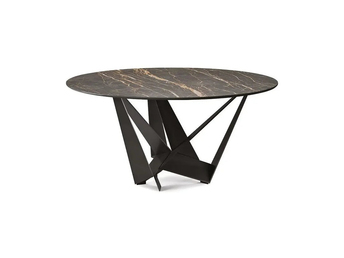 Cattelan Italia SKORPIO Keramik round dining table with leather chairs and modern lighting