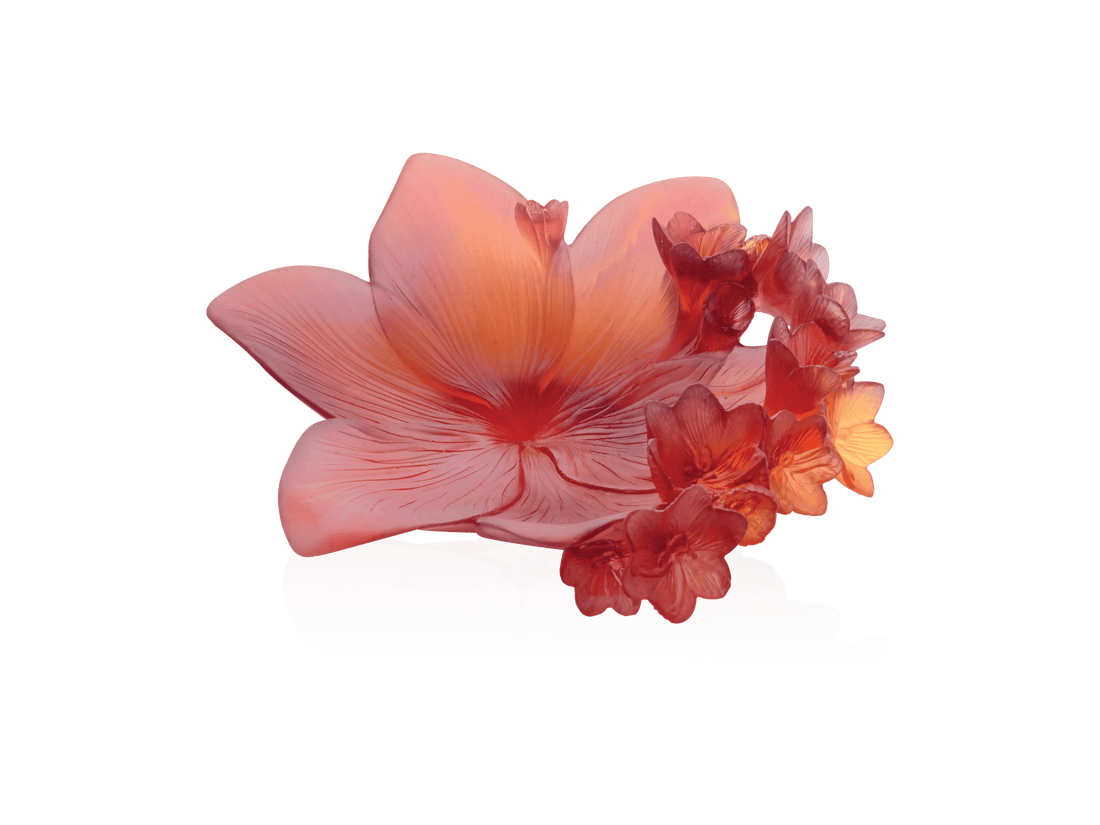Daum Safran Coupe glass bowl shaped like peach-colored flowers