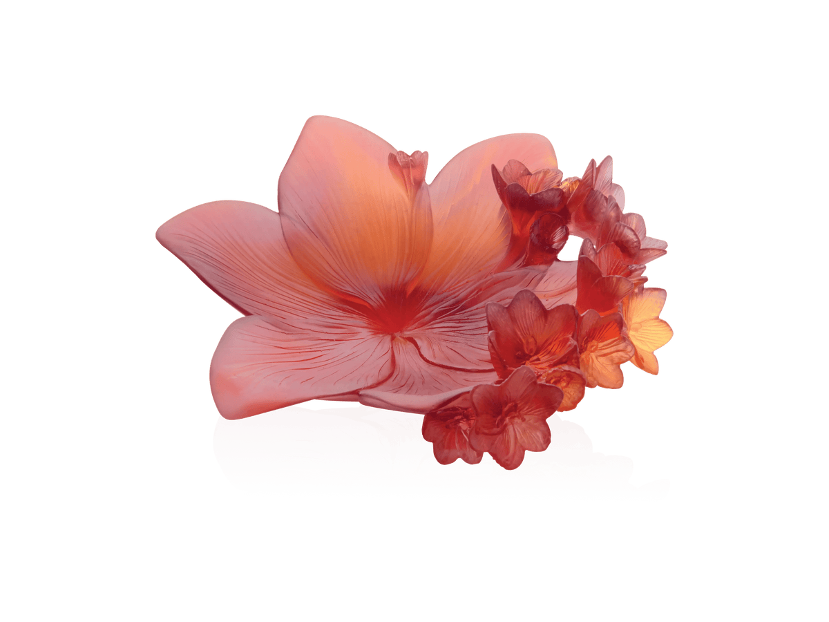 Daum Safran Coupe glass bowl shaped like peach-colored flowers