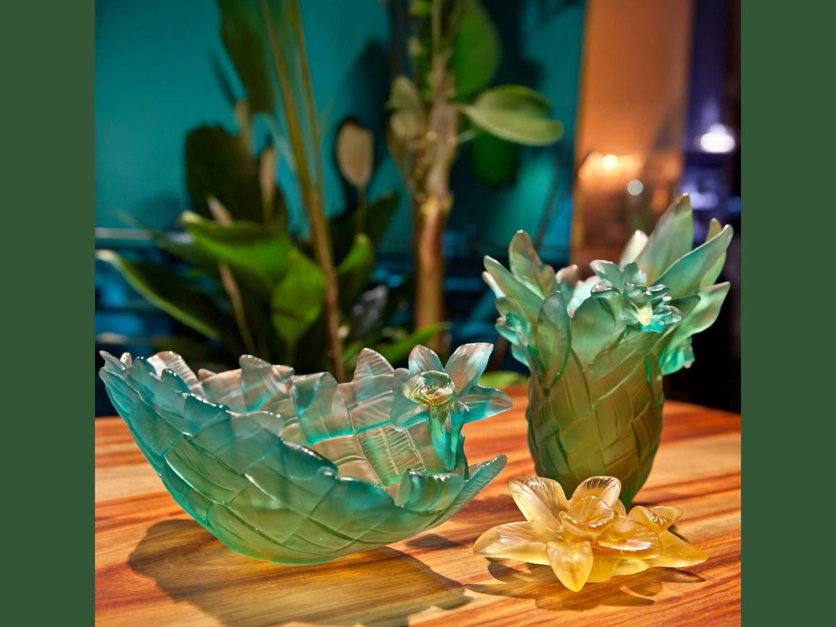 Daum Tressage Coupe medium model in translucent teal glass