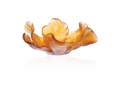 Daum Tulipe Coupe Ambre amber glass bowl with organic petal shapes on a green background