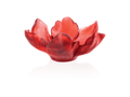 Daum Tulipe Coupelle Rouge red frosted glass bowl shaped like a tulip on a green background
