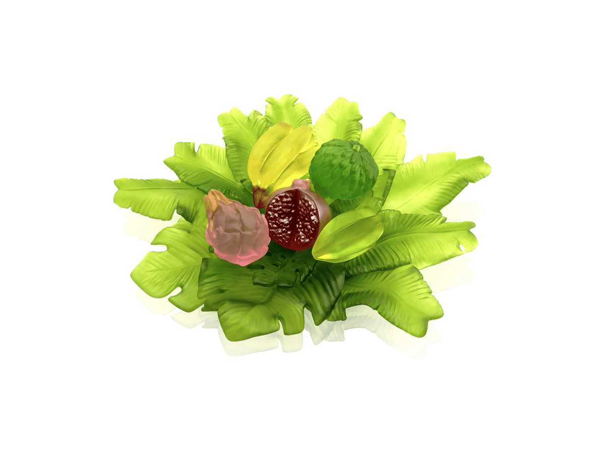 Daum Tutti Frutti Coupe large model featuring colorful glass fruits and green leaves