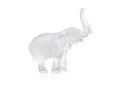 Daum clear glass elephant figurine by Jean-François Leroy with raised trunk.