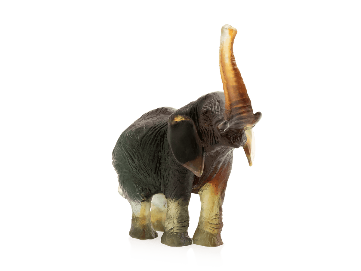 Daum medium elephant crystal figurine in green and amber by Jean-François Leroy
